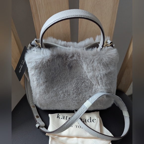 Kate Spade Platinum Faux Fur Crossbody - Picture 1 of 7